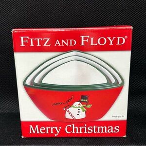 Fitz & Floyd Christmas Bowl Set of 3 Triangle Nesting Holiday Decor in Box NEW